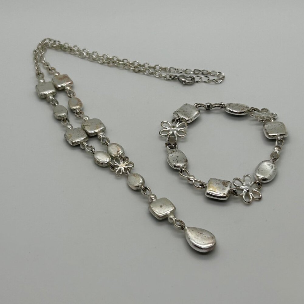 Multi Color Link Chocker Necklace & Bracelet Set Silver Setting With Multi Color - Picture 11 of 16